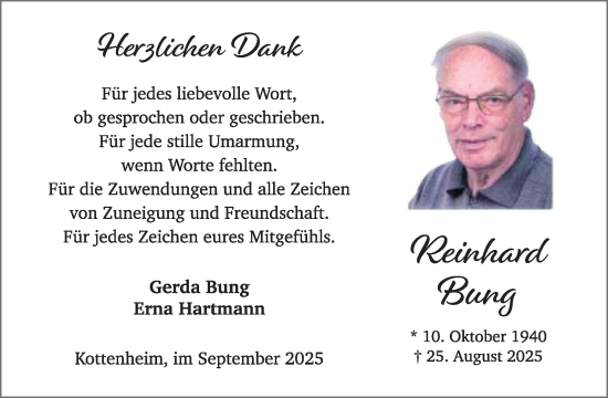 Traueranzeige von Reinhard Bung von WochenSpiegel