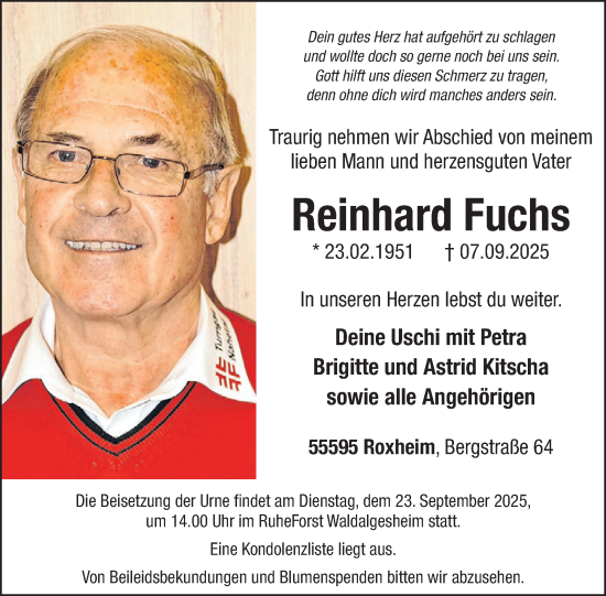 Traueranzeige von Reinhard Fuchs von WochenSpiegel