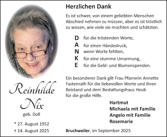 Traueranzeige von Reinhilde Nix von WochenSpiegel