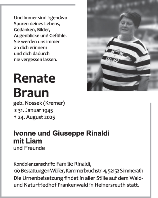 Traueranzeige von Renate Braun von WochenSpiegel