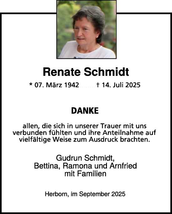 Traueranzeige von Renate Schmidt von WochenSpiegel