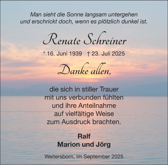 Traueranzeige von Renate Schreiner von WochenSpiegel