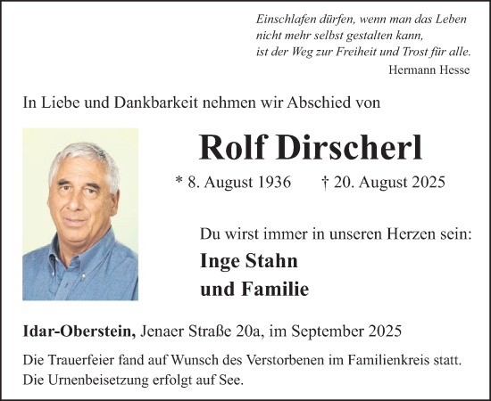 Traueranzeige von Rolf Dirscherl von WochenSpiegel