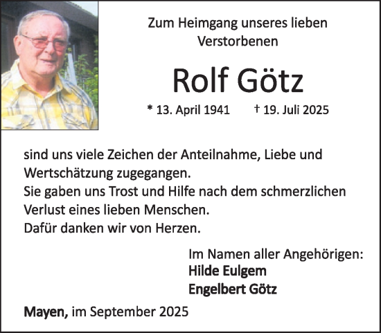 Traueranzeige von Rolf Götz von WochenSpiegel