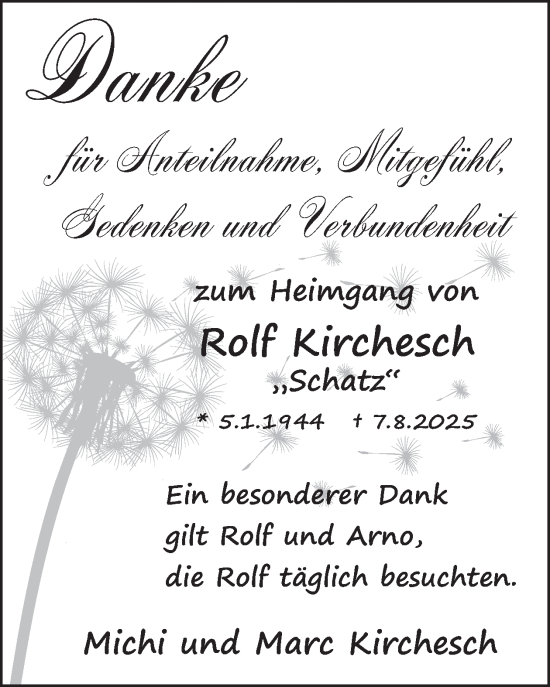 Traueranzeige von Rolf Kirchesch von WochenSpiegel
