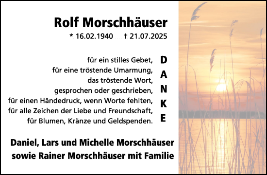 Traueranzeige von Rolf Morschhäuser von WochenSpiegel