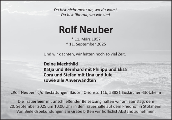 Traueranzeige von Rolf Neuber von WochenSpiegel