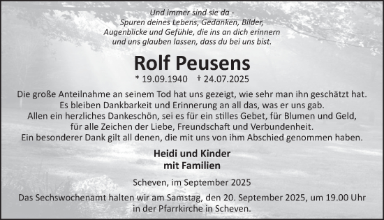 Traueranzeige von Rolf Peusens von WochenSpiegel