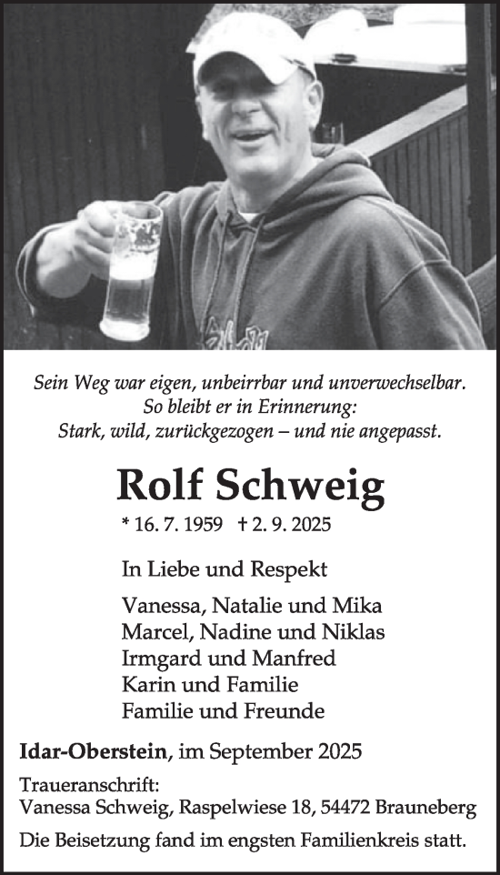Traueranzeige von Rolf Schweig von WochenSpiegel