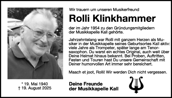 Traueranzeige von Rolli Klinkhammer von WochenSpiegel