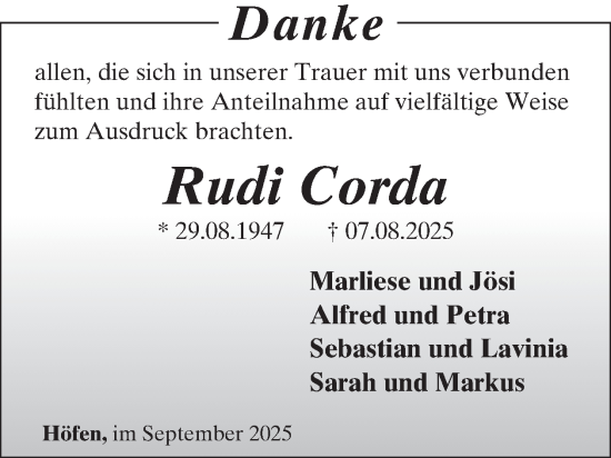 Traueranzeige von Rudi Corda von WochenSpiegel