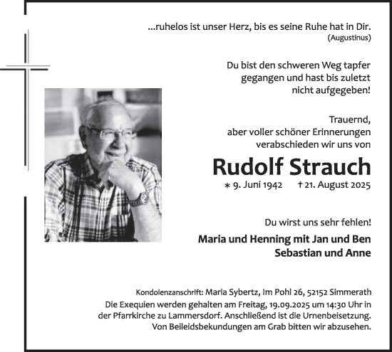 Traueranzeige von Rudolf Strauch von WochenSpiegel
