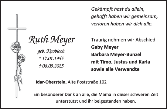 Traueranzeige von Ruth Meyer von WochenSpiegel