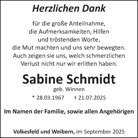 Traueranzeige von Sabine Schmidt von WochenSpiegel