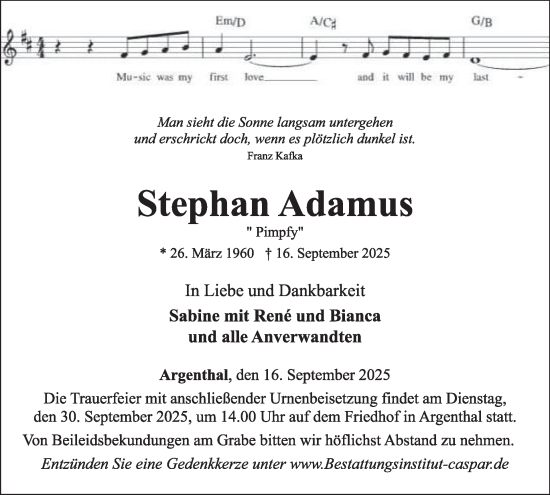 Traueranzeige von Stephan Adamus von WochenSpiegel