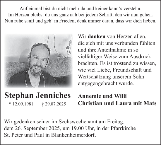 Traueranzeige von Stephan Jenniches von WochenSpiegel