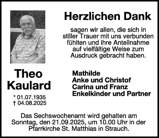 Traueranzeige von Theo Kaulard von WochenSpiegel