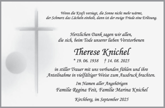 Traueranzeige von Therese Knichel von WochenSpiegel