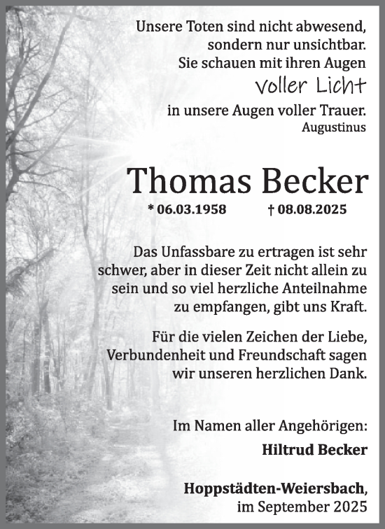Traueranzeige von Thomas Becker von WochenSpiegel