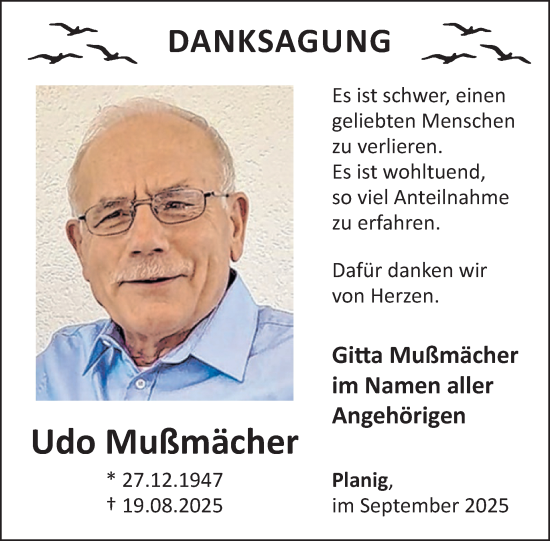Traueranzeige von Udo Mußmächer von WochenSpiegel