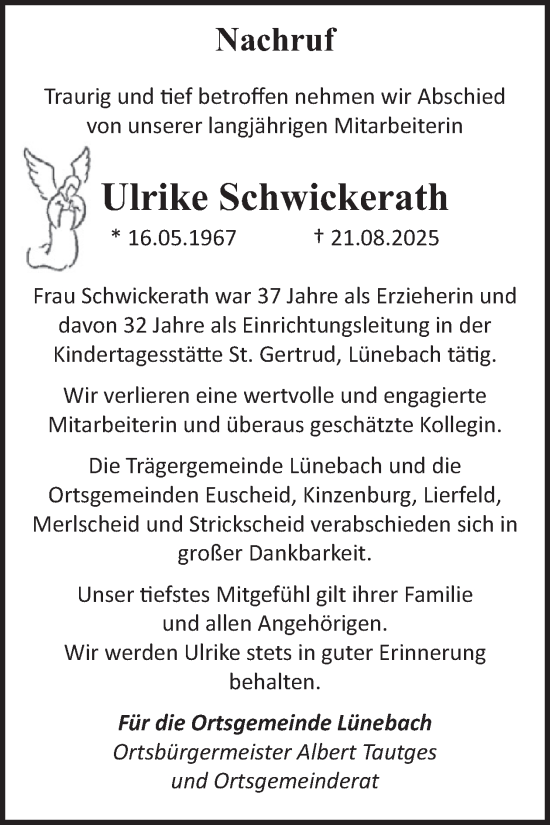 Traueranzeige von Ulrike Schwickerath von WochenSpiegel
