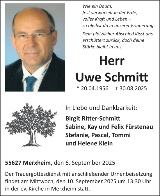 Traueranzeige von Uwe Schmitt von WochenSpiegel