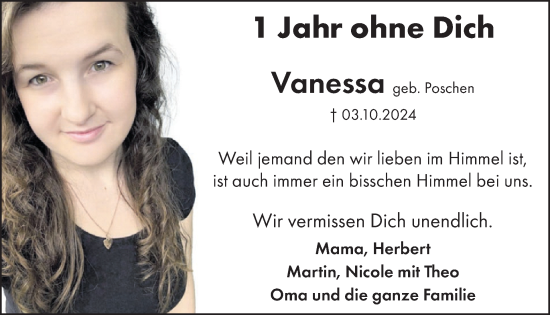 Traueranzeige von Vanessa Poschen von WochenSpiegel