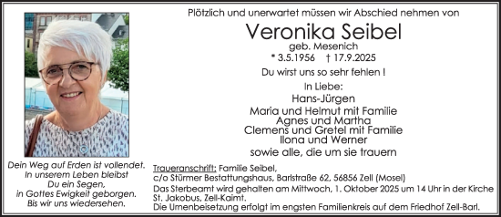 Traueranzeige von Veronika Seibel von WochenSpiegel