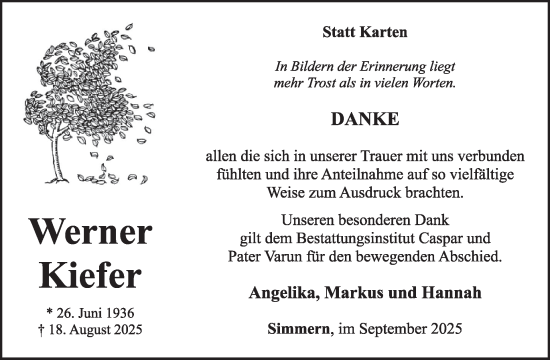 Traueranzeige von Werner Kiefer von WochenSpiegel