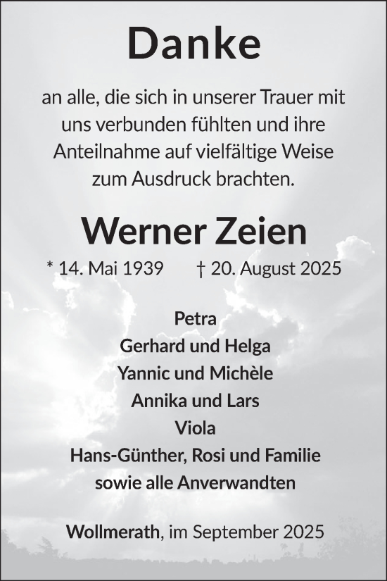 Traueranzeige von Werner Zeien von WochenSpiegel