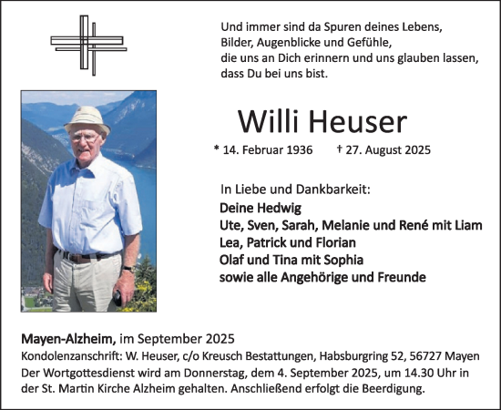 Traueranzeige von Willi Heuser von WochenSpiegel