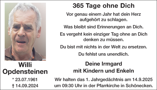 Traueranzeige von Willi Opdensteinen von WochenSpiegel