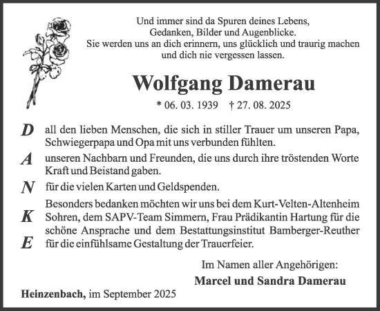 Traueranzeige von Wolfgang Damerau von WochenSpiegel
