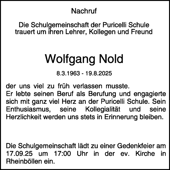 Traueranzeige von Wolfgang Nold von WochenSpiegel