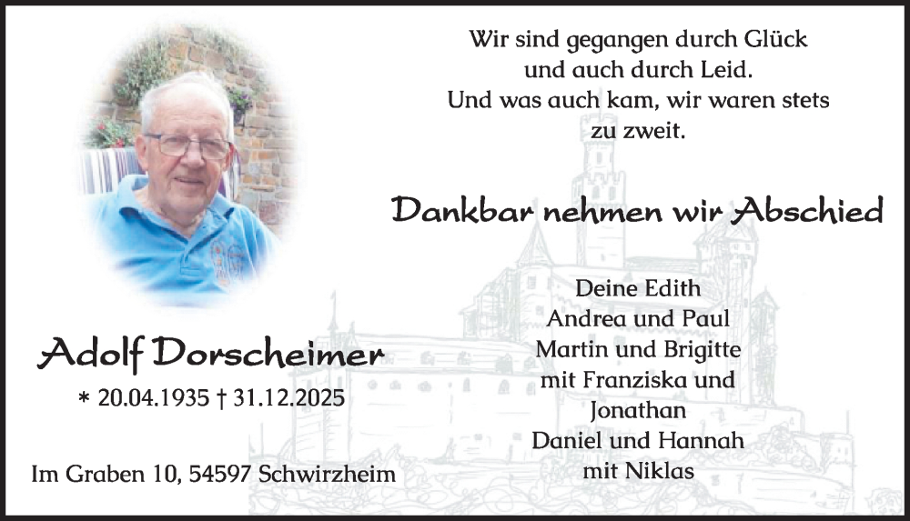  Traueranzeige für Adolf Dorscheimer vom 23.01.2026 aus WochenSpiegel