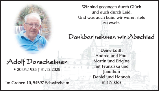 Traueranzeige von Adolf Dorscheimer von WochenSpiegel