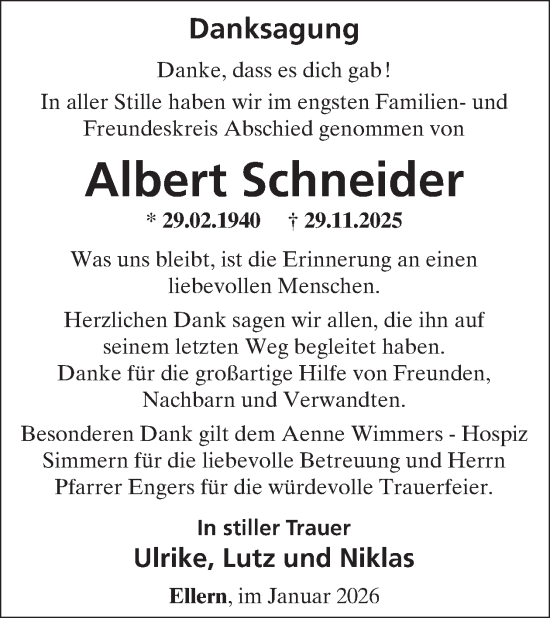 Traueranzeige von Albert Schneider von WochenSpiegel