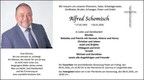 Traueranzeige von Alfred Schomisch von WochenSpiegel