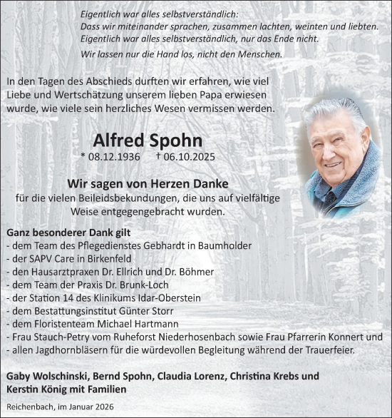 Traueranzeige von Alfred Spohn von WochenSpiegel