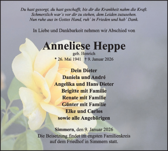 Traueranzeige von Anneliese Heppe von WochenSpiegel