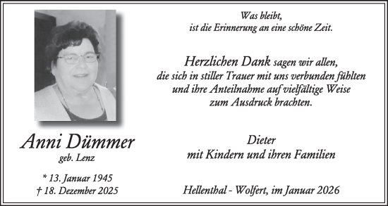 Traueranzeige von Anni Dümmer von WochenSpiegel