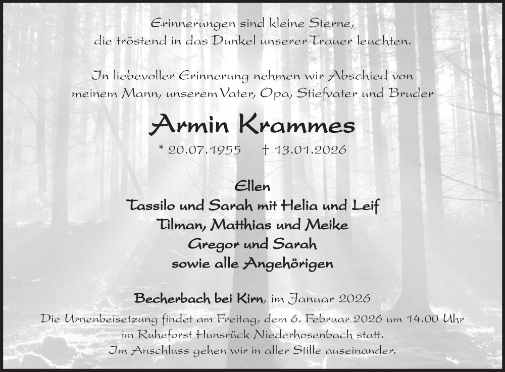  Traueranzeige für Armin Krammes vom 31.01.2026 aus WochenSpiegel