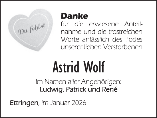 Traueranzeige von Astrid Wolf von WochenSpiegel