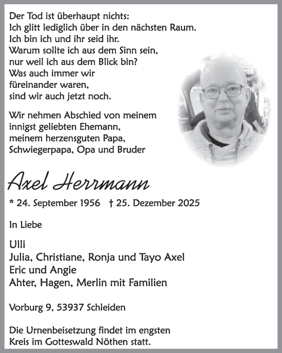 Traueranzeige von Axel Herrmann von WochenSpiegel
