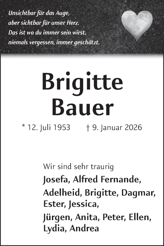 Traueranzeige von Brigitte Bauer von WochenSpiegel