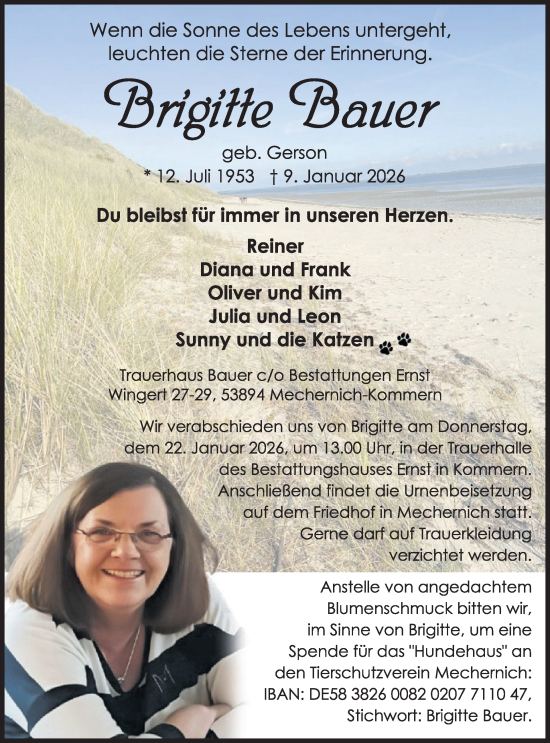 Traueranzeige von Brigitte Bauer von WochenSpiegel
