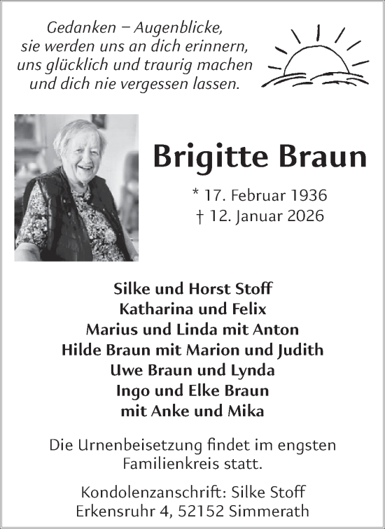 Traueranzeige von Brigitte Braun von WochenSpiegel