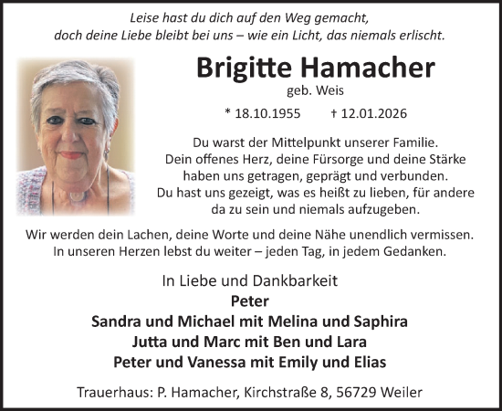 Traueranzeige von Brigitte Hamacher von WochenSpiegel