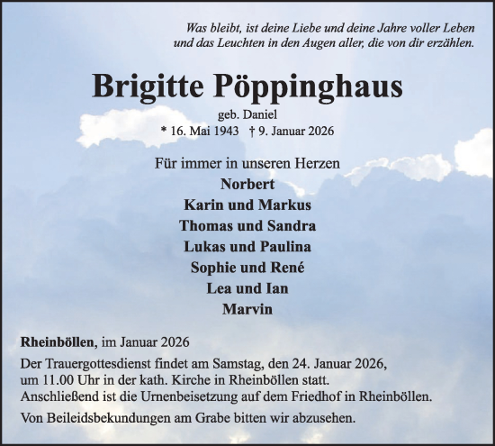Traueranzeige von Brigitte Pöppinghaus von WochenSpiegel