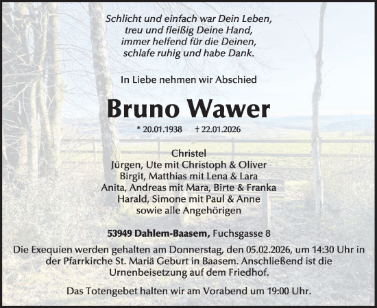 Traueranzeige von Bruno Wawer von WochenSpiegel